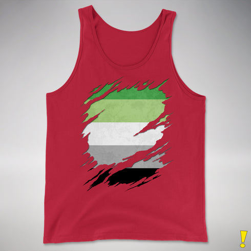 Aromantic Pride Flag Ripped Reveal Premium Tank Top - Red